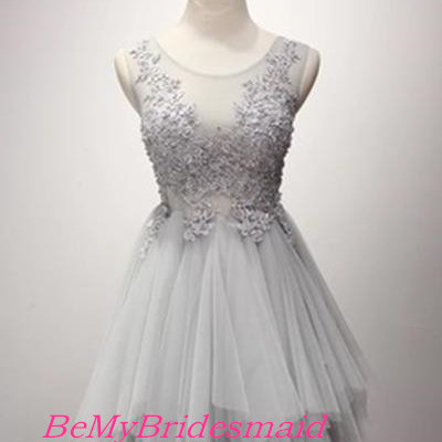 Lovely custom made tulle grey short party dresses, tulle prom dresse, grey prom dress
