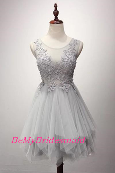 Lovely Custom Made Tulle Grey Short Party Dresses, Tulle Prom Dresse, Grey Prom Dress