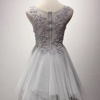 Lovely Custom Made Tulle Grey Short Party Dresses, Tulle Prom Dresse, Grey Prom Dress - Thumbnail 1