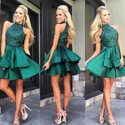 High quality green satin short prom dress ,homecoming dresses - Thumbnail 4