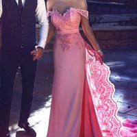 Pink mermaid off shoulder long prom dress,formal gown - Thumbnail 2