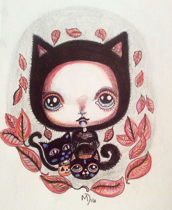 autumn cat original drawing