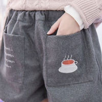 Girls Winter Emobroidery Woollen Short Pants - Thumbnail 1