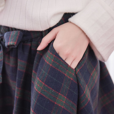 College wind grid skirt with bowknot