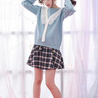 College Wind Grid Skirt with Bowknot - Thumbnail 3