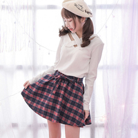 College Wind Grid Skirt with Bowknot - Thumbnail 4
