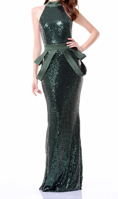 Green Sequined Halter Maxi Dress