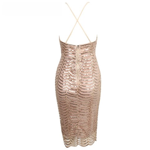 Metallic Bodycon Sequined V-Neck Dress
