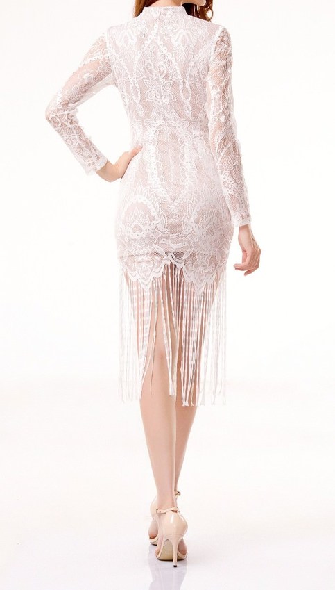White Lace Symmetric High Neck Dress