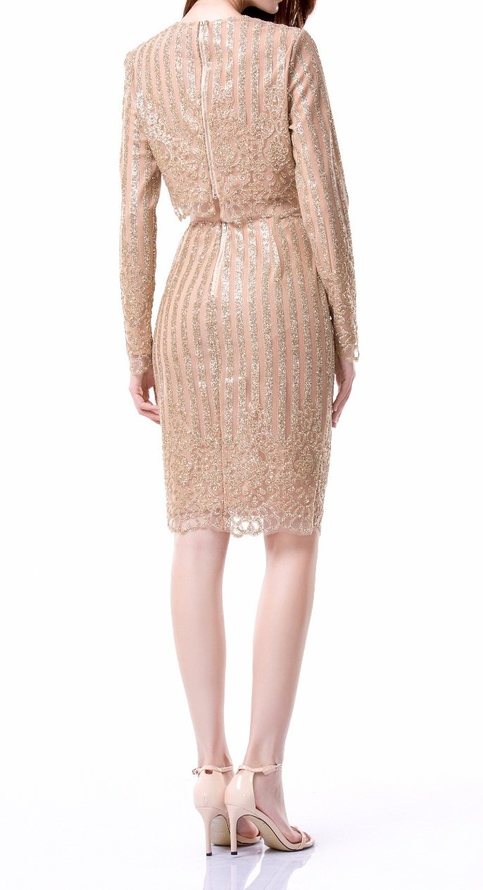 Gold Sequined Stripes Fashion Dress 2 Pieces