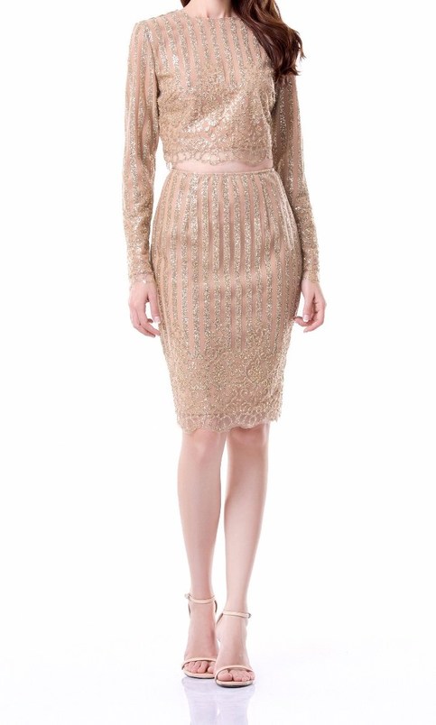 Gold Sequined Stripes Fashion Dress 2 Pieces
