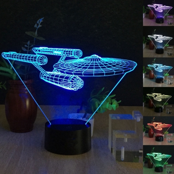Creative 3D Spaceship Star Trek 7-Color LED Night Light Touch Switch USB Table Desk Lamp Decor
