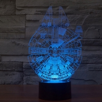 3D Star Wars Millennium Falcon 7-Color LED Night Light Touch Switch USB Table Desk Lamp Decor  - Thumbnail 1