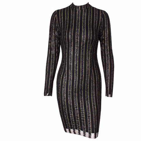 Black Striped Sequined Bodycon Dress