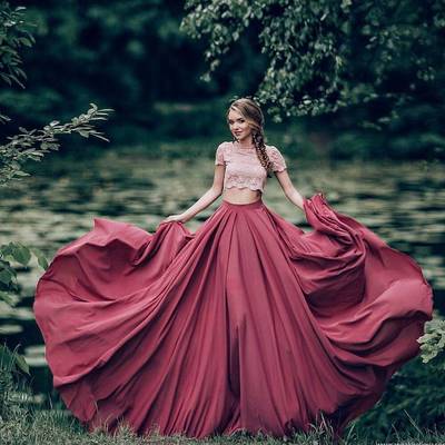 Amazing burgundy 2 pieces lace long prom gown,formal dress - Thumbnail 5