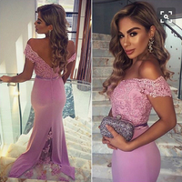  Pink mermaid off shoulder long prom dress,formal gown - Thumbnail 1