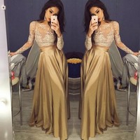 Two piece long sleeve top with lace long prom dress,formal dress - Thumbnail 1