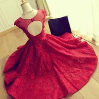 Charming red lace short prom dress,homecoming  dresses - Thumbnail 2