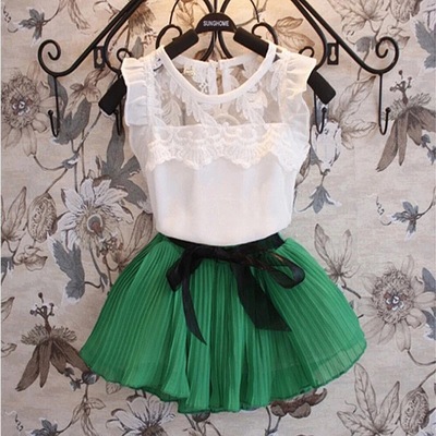 Green 2 piece skirt set