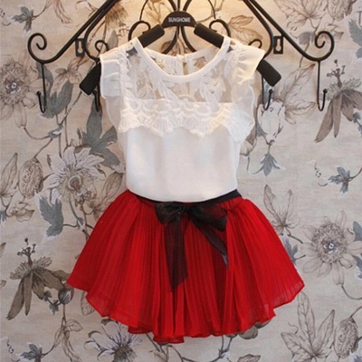 Red 2 piece skirt set