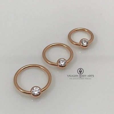 16g rose gold and cz fixed bead ring