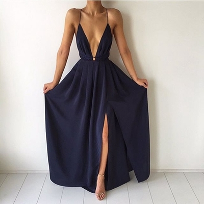 Simple a-line v-neck backless long prom dress,cheap dresses - Thumbnail 5