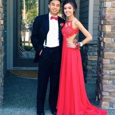 Pretty red  lace chiffon long prom dress,formal gown
