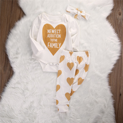 Newest Addition To The Family Onesie, Pants and Headband 3 Piece Set