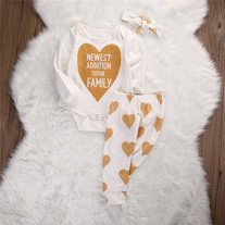 Newest Addition To The Family Onesie, Pants and Headband 3 Piece Set