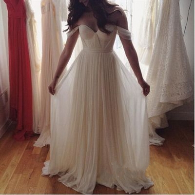 Simple white a-line chiffon long prom dress,wedding dress