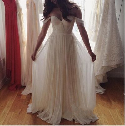 Simple white A-line chiffon long prom dress,wedding dress