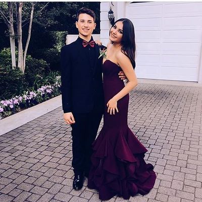 Purple mermaid satin long prom dress,evening dress