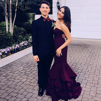 Purple mermaid satin long prom dress,evening dress - Thumbnail 1