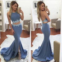 Stylish 2 pieces lace long prom dress,evening dress - Thumbnail 1