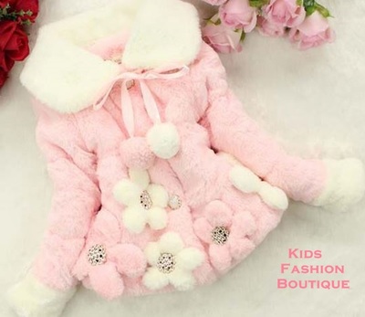 Girls pink and white flowers gorgeous faux fur coat