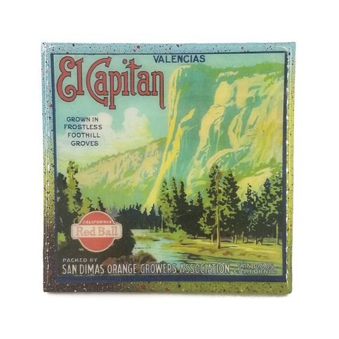 Handmade Coaster National Parks Yosemite El capitan - Vintage Citrus Crate Label - Handmade Recycled Tile Coaster