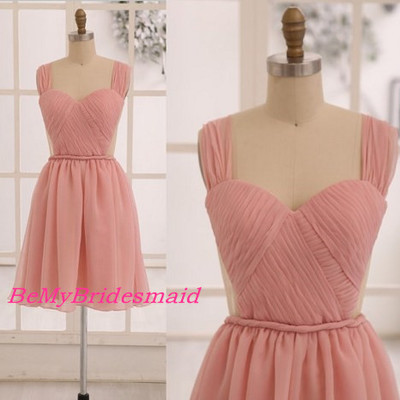 Lovely light pink knee length backless prom dress, short bridesmaid dresses, wedding party dress