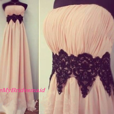 Elegant chiffon pink scoop long prom gowns, pink party dresses, evening gowns