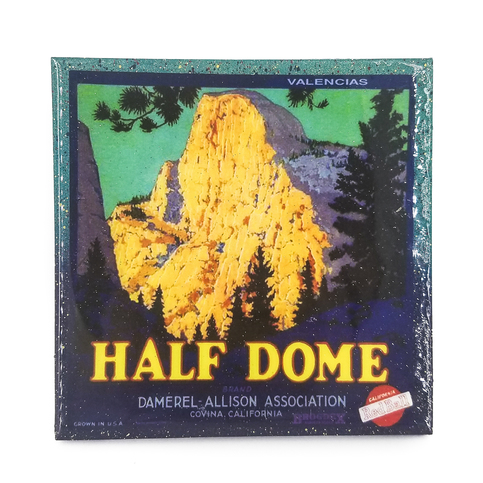 Handmade Coaster National Parks - Yosemite half dome - Vintage Citrus Crate Label - Handmade Recycled Tile Coaster