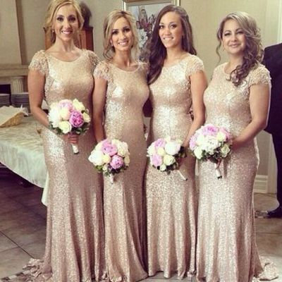 Sparkle bridesmaid dress, long bridesmaid dress, champagne sequin bridesmaid dress, lace sleeves bridesmaid dress, pd3900439 - Thumbnail 2
