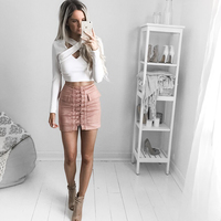 Lace Up Suede Skirt - Thumbnail 3