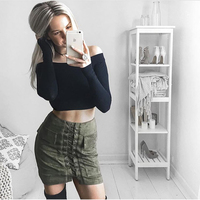 Lace Up Suede Skirt - Thumbnail 2