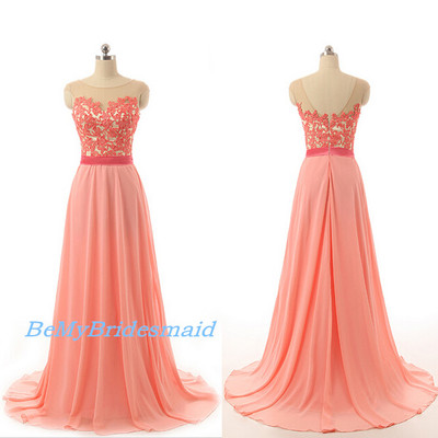 Pretty chiffon handmade a-line long pink party dresses, pink prom dresses, evening gowns