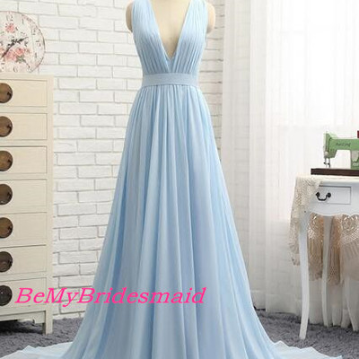 Charming v-neckline light blue prom dresses, blue evening gowns, party dresses 2017