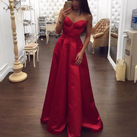 Red sweetheart neck satin long prom dress,evening dress - Thumbnail 1
