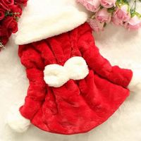 Girls Red and White Flowers Gorgeous Faux Fur Coat - Thumbnail 2