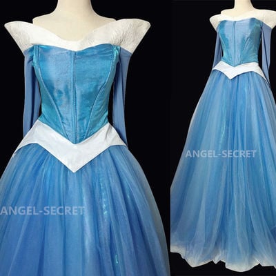 P940 cosplay iridescent blue dress princess sleeping beauty costume aurora women