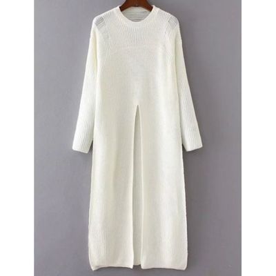 Long distressed slit sweater