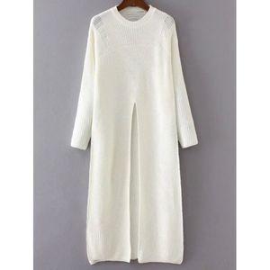 Long Distressed Slit Sweater