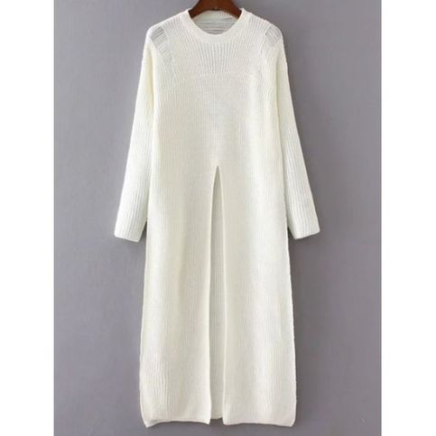 Long Distressed Slit Sweater